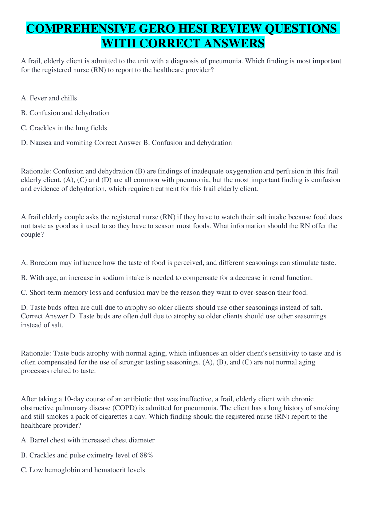 Preview image for COMPREHENSIVE GERO HESI REVIEW QUESTIONS WITH CORRECT ANSWERS